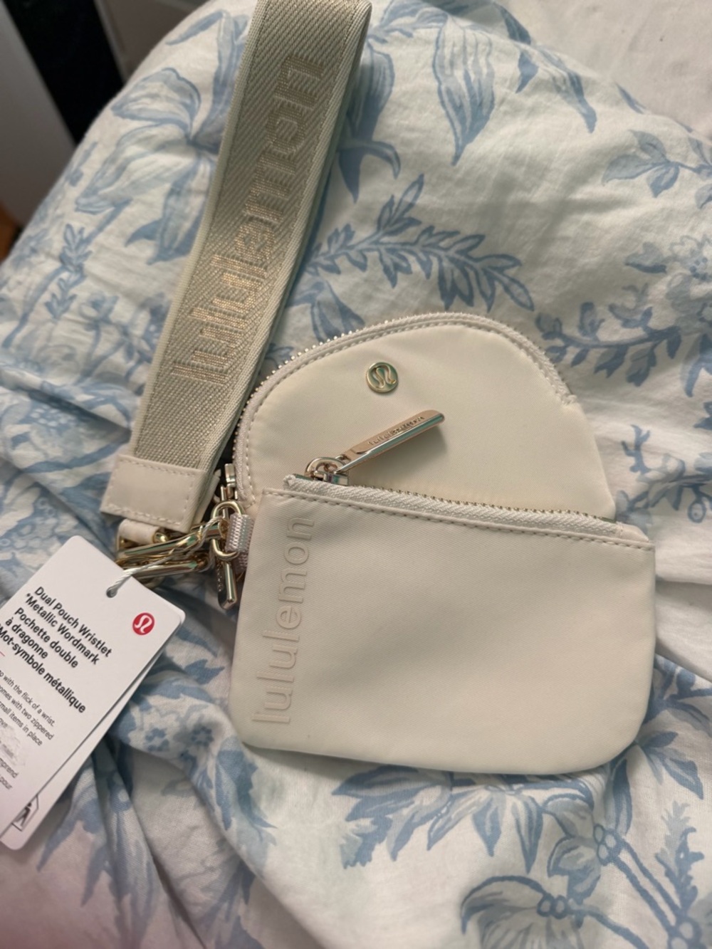 lululemon athletica Cream Dual Pouch Crossbody Wristlet with Branded Strap